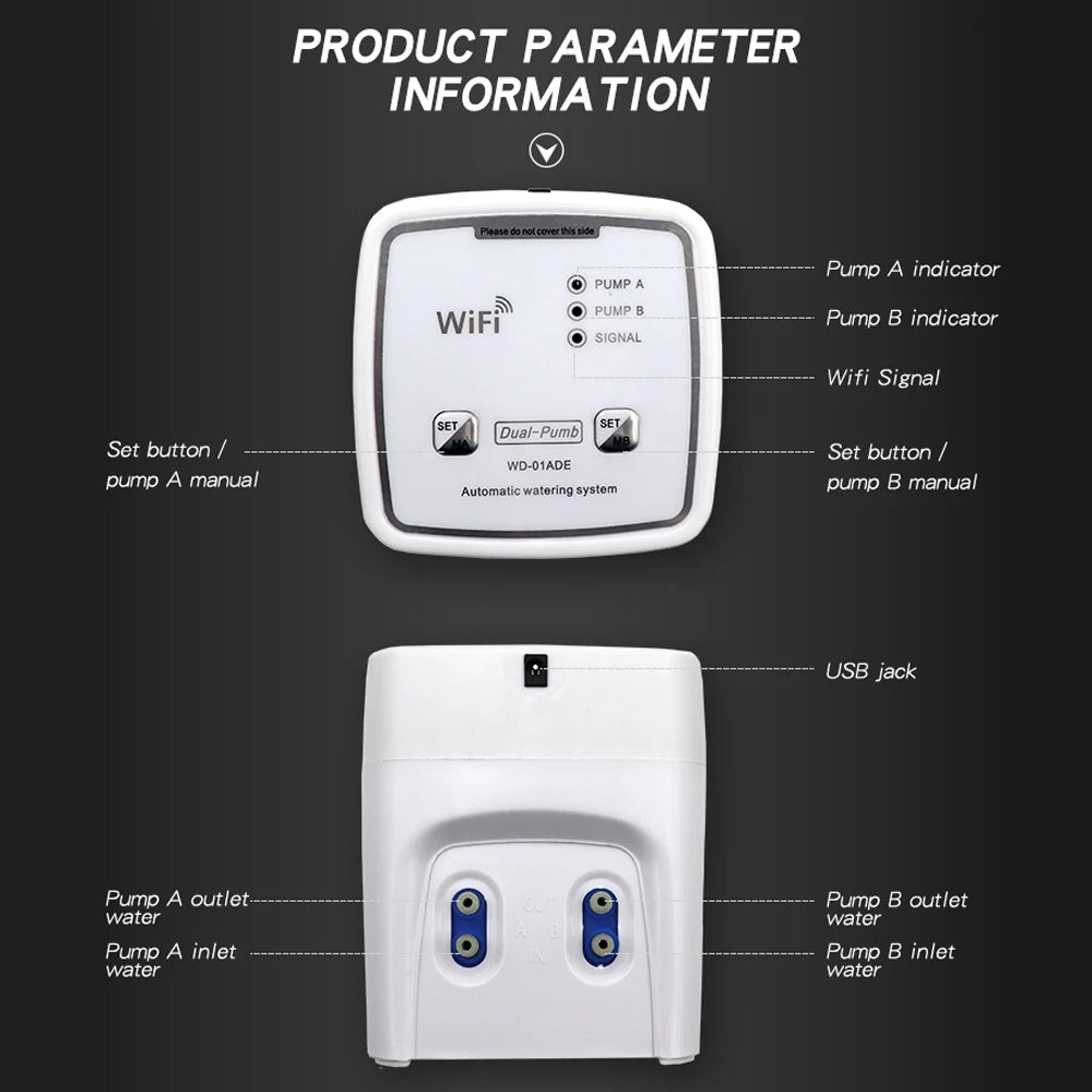 WIFI Intelligent Watering Device Double Pump Timed Automatic Drip Irrigation System Remote APP Controller for Garden Terrace