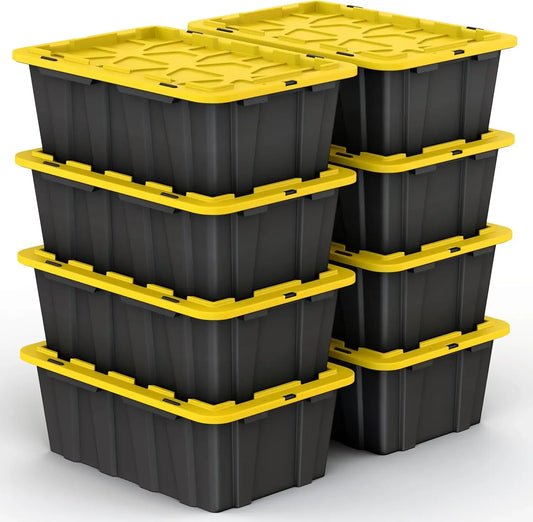 8 PACK of Medium 12 Gallon Plastic Storage Bin Tote Organizing Container with Ultra Durable Secure Latching Lids, Stackable,
