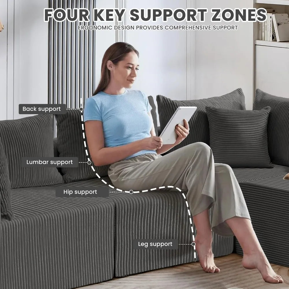 Cloud Sectional Couch,Modular Sectional Sofa with Deep Seat with Ottoman,Comfort L-Shaped Sofa with 7PCS Pillows,Modern Upholste