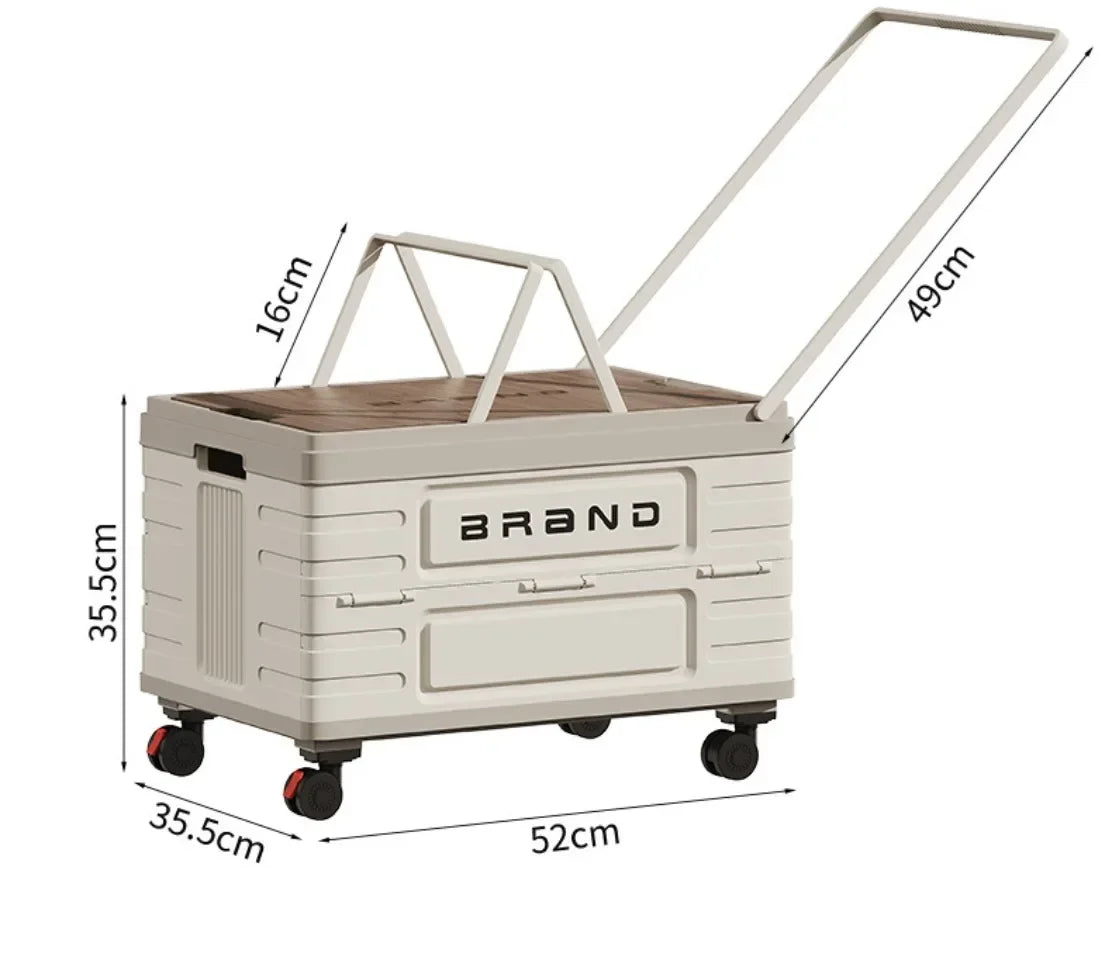 Camping Folding Box Outdoor Car Trunk Wooden Cover Camping Picnic Organizer Box Household Storage Storage Box with Wheels