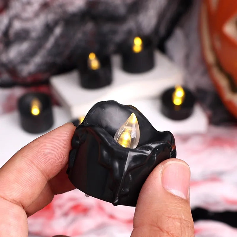 12PCS Flameless Black LED Electronic Candles Battery Operated Yellow Light for Halloween Xmas Wedding Party Decoration