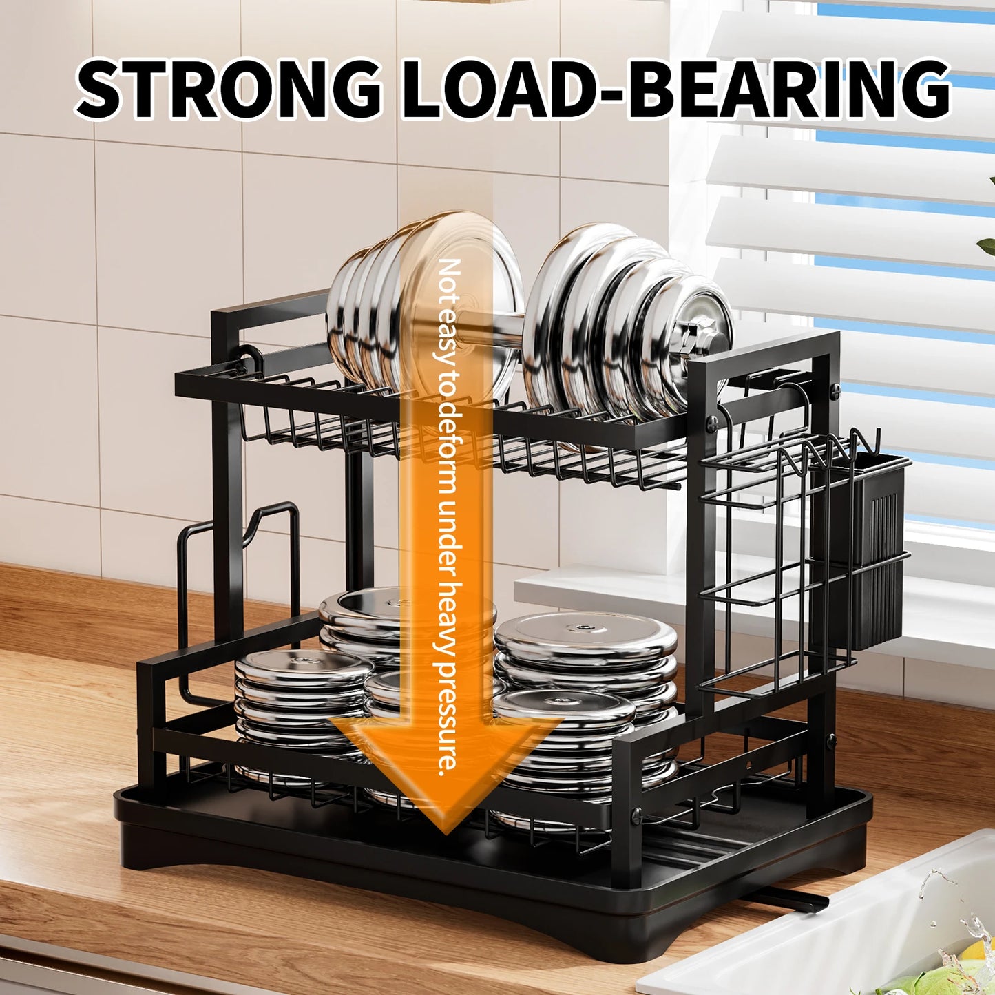 Dish Drying Rack，Kitchen organizers and storage,2-Tier Kitchen Organizers and Storage for Dishes, Bowls, Cutlery, Black