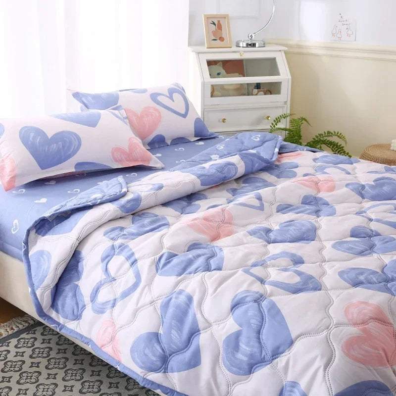 Soft Skin Friendly Summer Quilt Set or Single Quilts Lightweight Breathable Thin Comforter Sets Washable Single Double Blanket