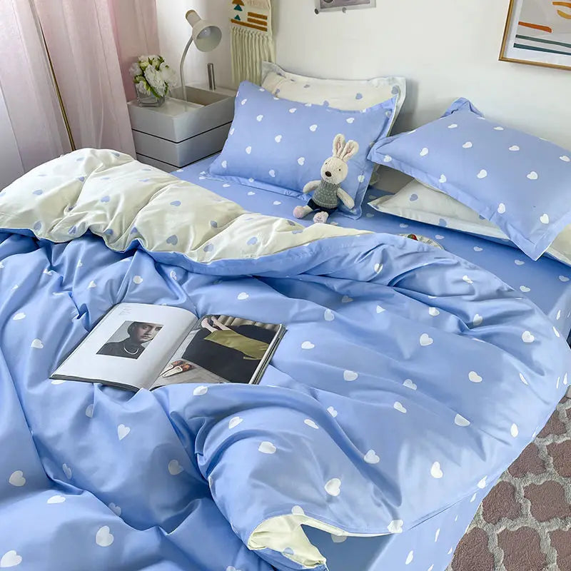 Ins Princess Pink Heart Duvet Cover Set Pillowcase Bed Sheet Kids Girls Bedding Set Queen Twin Cute Kawaii Quilt Cover No Filler