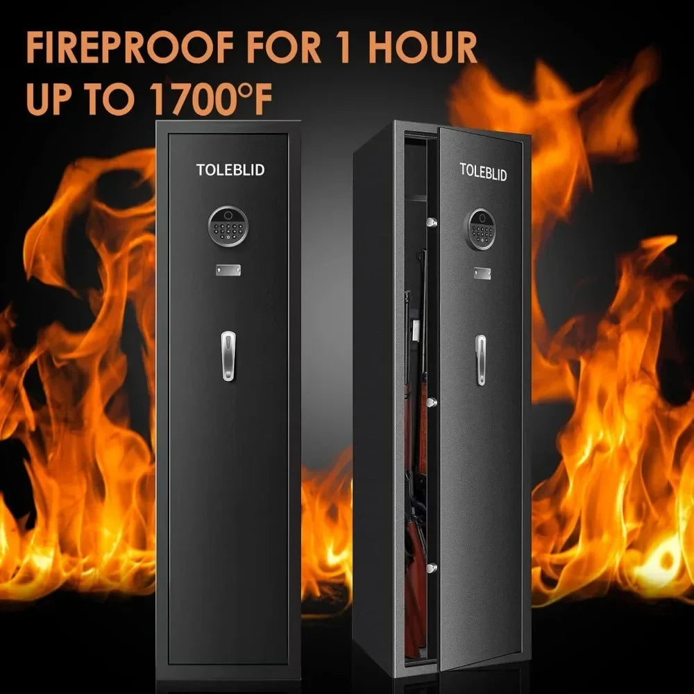 7-8 Fireproof Biometric Gun Safe Heavy Duty Anti-Theft Long Rifle And Pistol Storage Case for Home Security