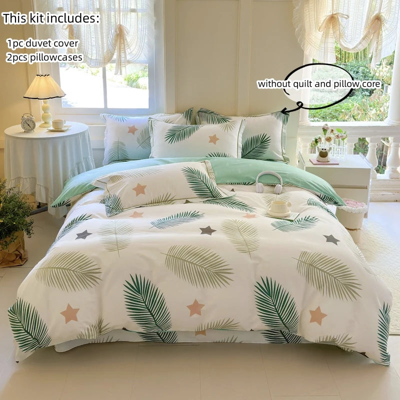 3pcs Leaves Duvet Cover Set Pillowcases No Filling no flat sheet Twin Single Queen King Size Girls Bedding Linen