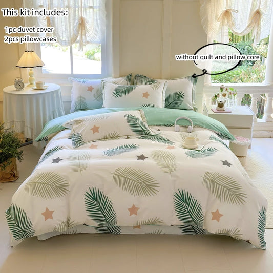 3pcs Leaves Duvet Cover Set Pillowcases No Filling no flat sheet Twin Single Queen King Size Girls Bedding Linen
