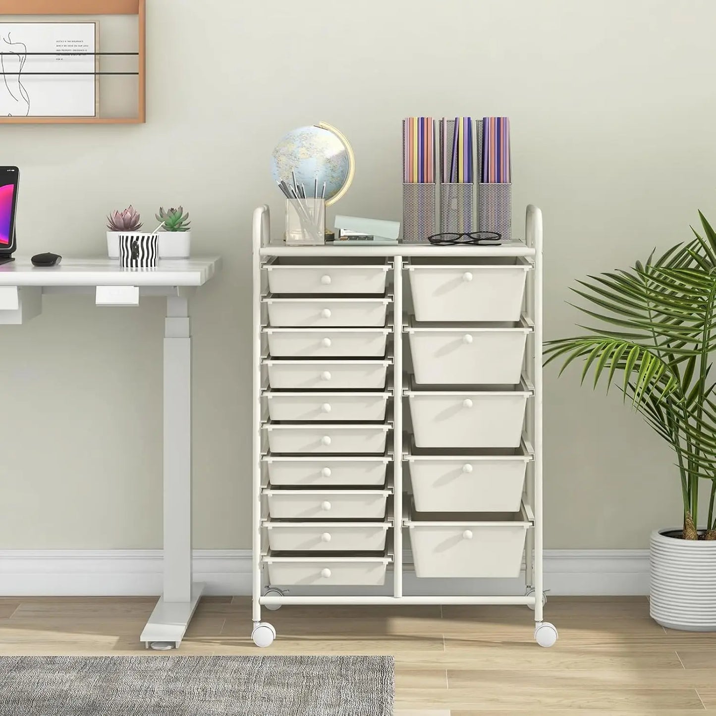 15 Drawers Rolling Cart, Classroom Organizers, Storage Cart with Wheels, for Teacher Office Home School Supplies Tool Craft Art
