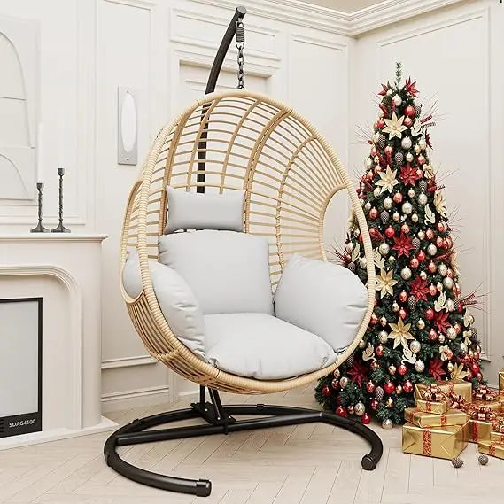 Hanging Egg Chair with Stand - Egg Swing Chair Outdoor Indoor Patio Wicker Chair Swing Hammock Egg Chairs 400lbs Capacity for Ou
