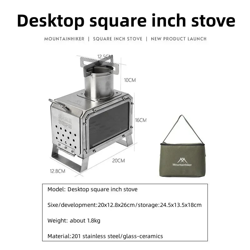 MOUNTAINHIKER Wood Burner Stove Portable Firewood Square Stove Stainless Steel Outdoor Fire Heater Stove Picnic Hiking Camping