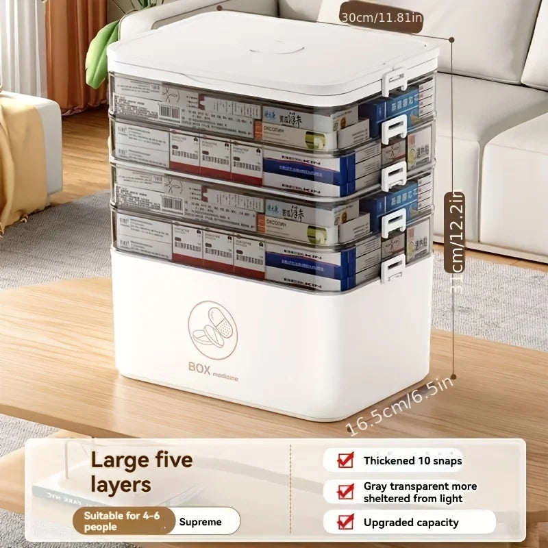 Portable Medicine Box Large Capacity Home First Aid Medical Kit Family Emergency Medicine Box with Multi-layer Drug Storage Case