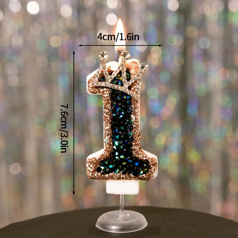 Black Crown Digital Candles 0-9 Number Cake Topper Decoration Wedding Party Anniversary Date Baby Shower Party Decorations