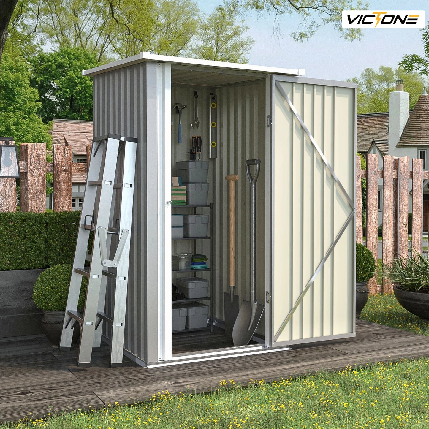 Victone 3' x 3' Compact Outdoor Storage Shed - Durable Small Garden Tool Storage with Sloping Roof, Single Lockable Door, Grey