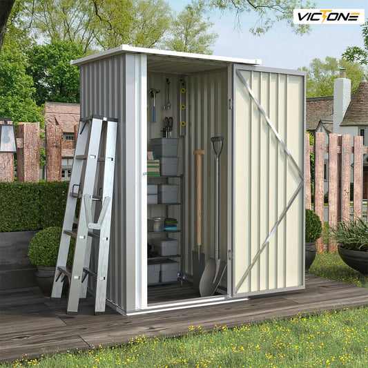 Victone 3' x 3' Compact Outdoor Storage Shed - Durable Small Garden Tool Storage with Sloping Roof, Single Lockable Door, Grey