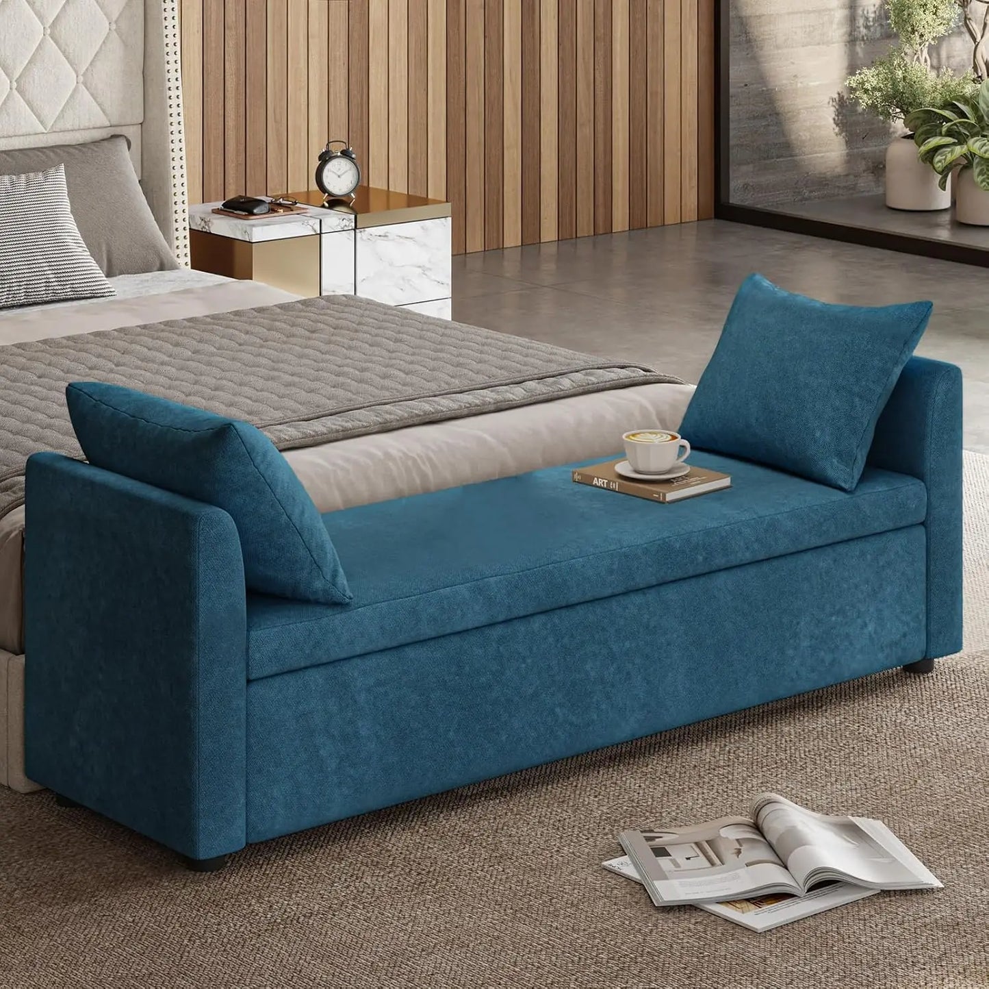 EcoHarbor Storage Ottoman Bench with Pillows, End of Bed Bedroom Bench with Arms, Footrest Stool for Living, Dining Room