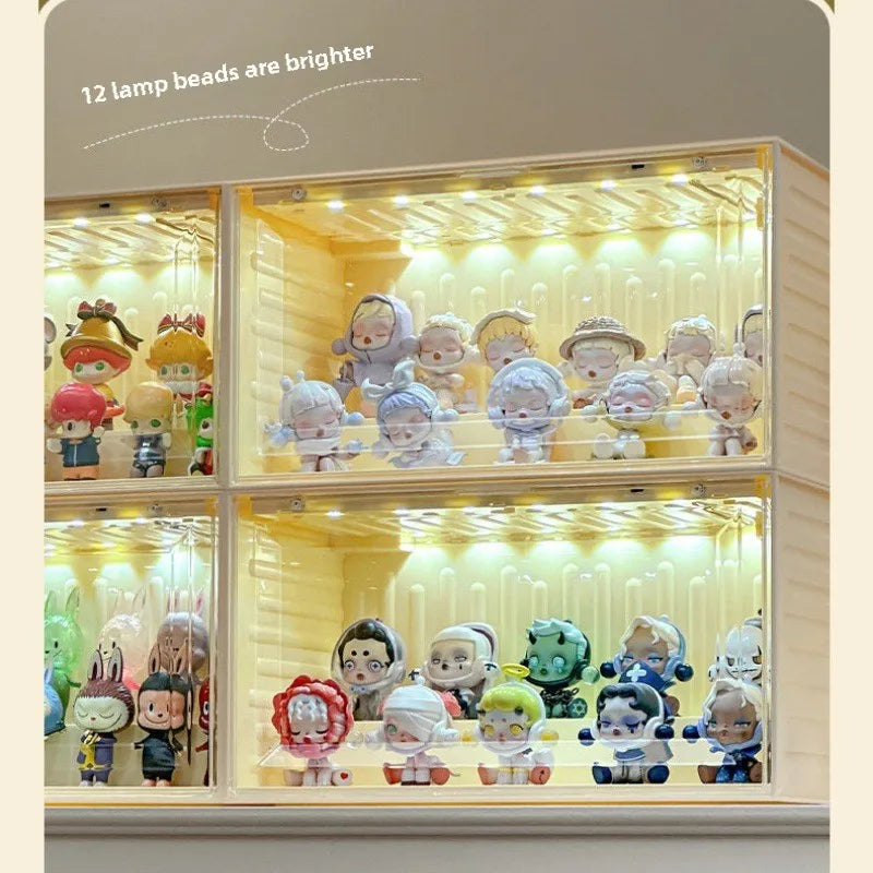 3PCS Actione Figures Display Box with Sensor Light Stackable Organizer for Collectibles Mini Figurines Durable Display Cabinet