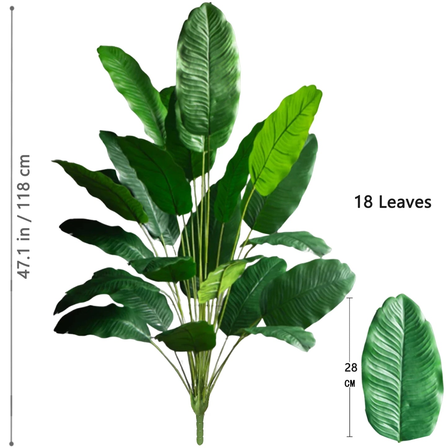 66-125cm 24 Leaf Large Tropical Palm Tree Fake Banana Plant Leaves Real Touch Strelitzia Reginae Plastic Plant for Home Garden