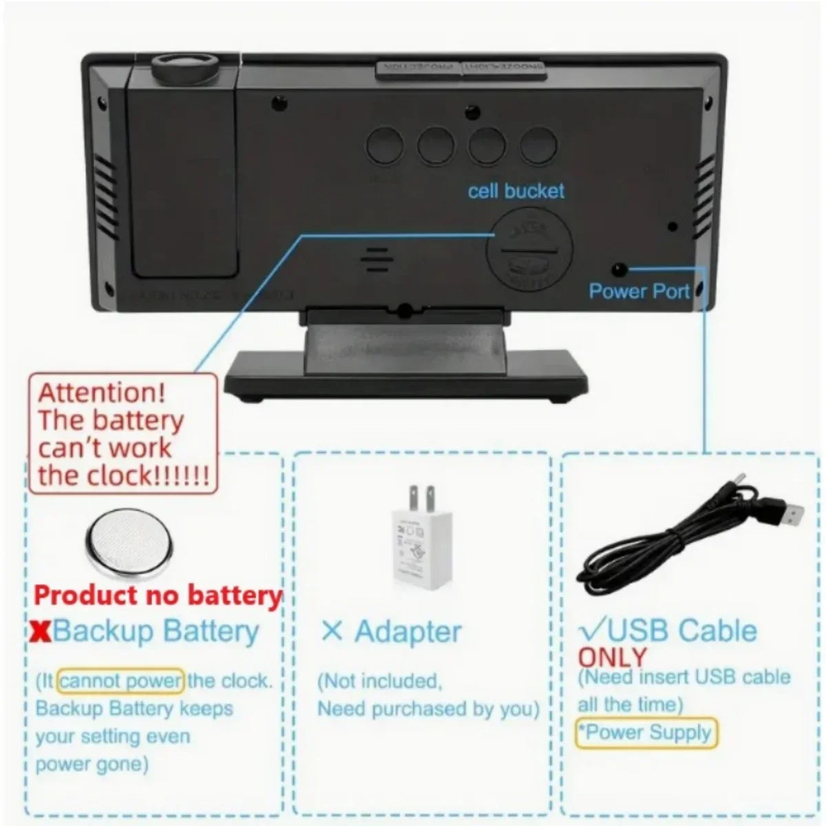 1PC Mirror multifunctional projection alarm clock Intelligent luminous clock Bedroom large screen projection clock