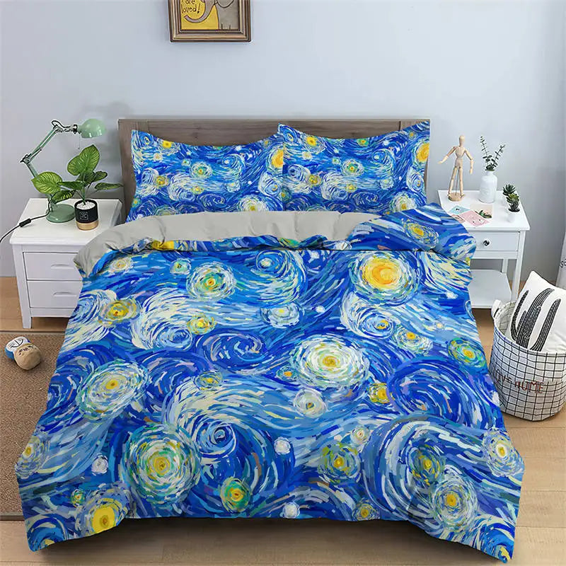 3D Artistic Bedding Set King Monet Van Gogh Style Sky Oil Painting Pattern Printed Duvet Cover With Pillowcases Hot Sale 2/3PCS