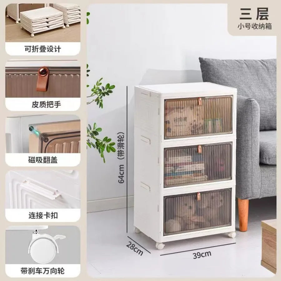 1pc Foldable Storage Bins Storage Box with Lid Collapsible Storage Shoes Rack Organizers with Wheels for Home Office Kitchen