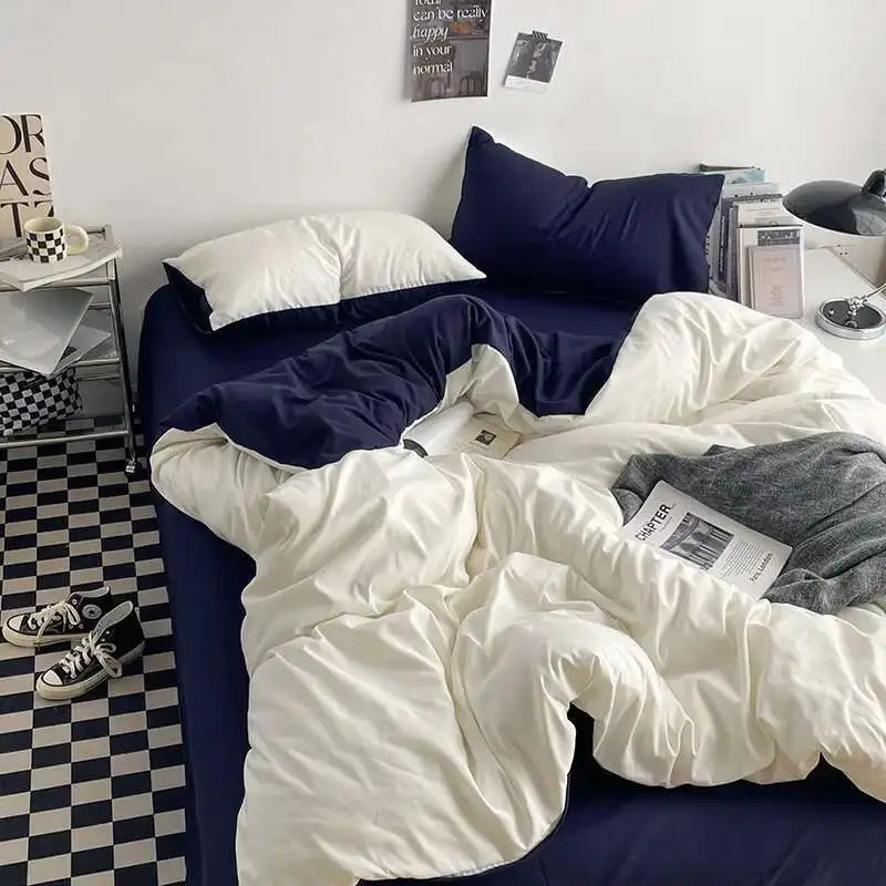 Solstice Home Textile Solid Color White Navy Blue Duvet Cover Pillow Cases Bed Sheet Girls Teenage Bed Linens Bedding Sets Queen