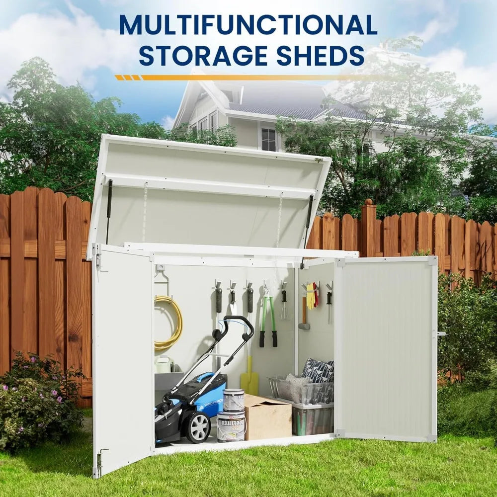 41 Cu Ft Outdoor Storage Shed, Horizontal Resin Trash Can Storage, Weather Resistance, Storage Box with Floor Included for Gard