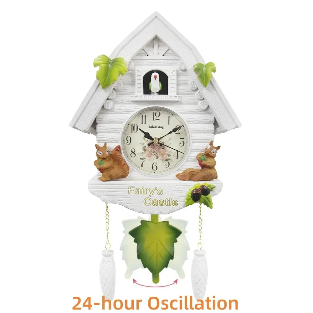 Cuckoo Clock Wall Clock Bird House Day Time Hourly Alarm Clocks Nordic Pendulum Wall Watch Decorations for Kids Home Living Room