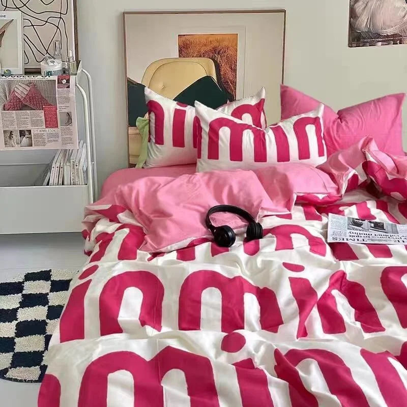 Ins Princess Pink Heart Duvet Cover Set Pillowcase Bed Sheet Kids Girls Bedding Set Queen Twin Cute Kawaii Quilt Cover No Filler