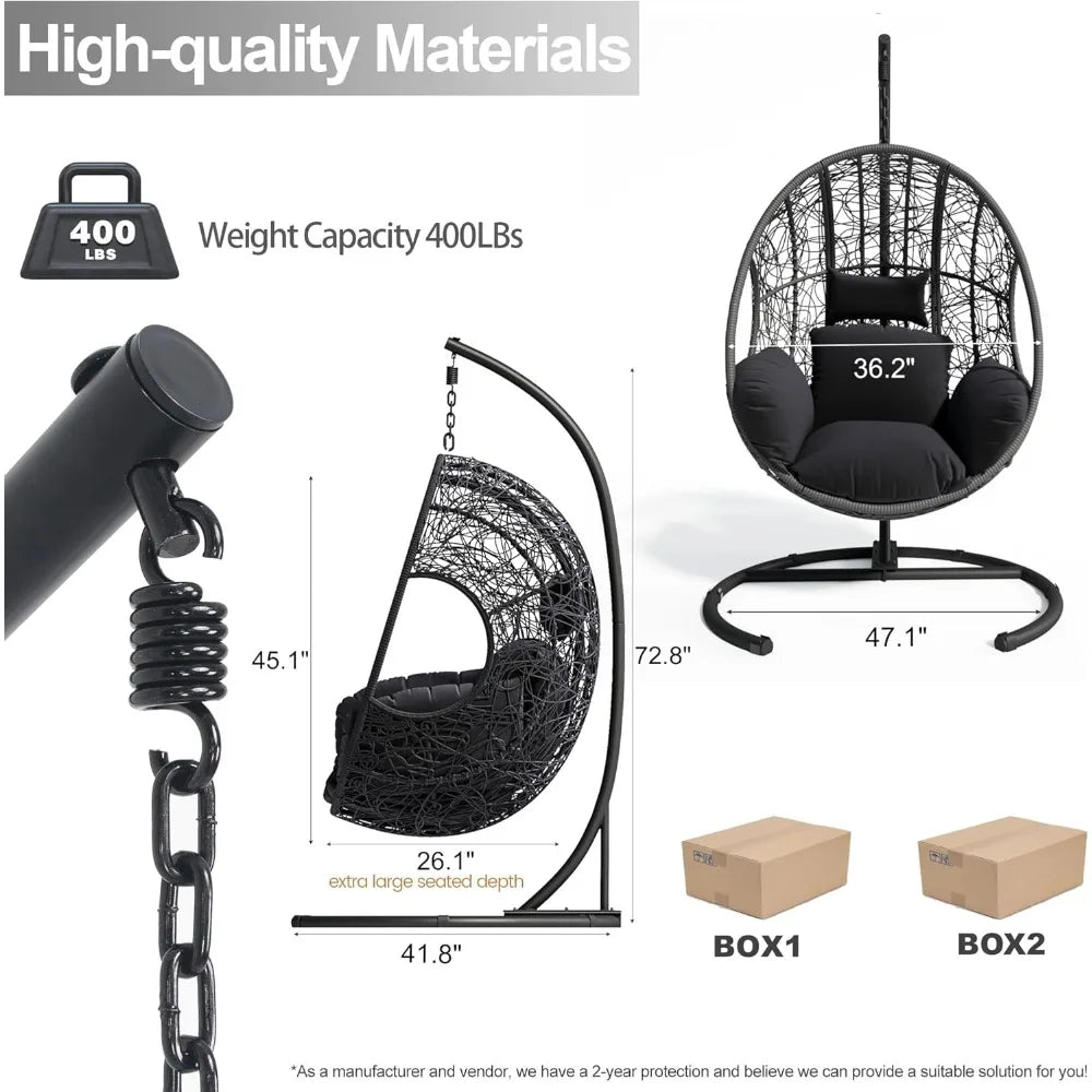 Hanging Egg Chair with Stand - Egg Swing Chair Outdoor Indoor Patio Wicker Chair Swing Hammock Egg Chairs 400lbs Capacity for Ou