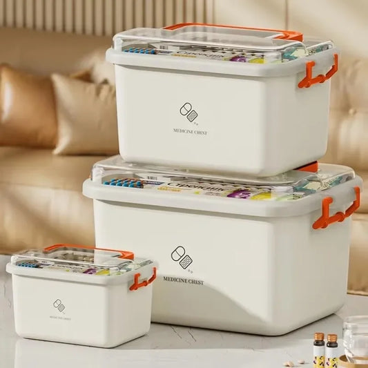 Portable Medicine Box Large Capacity Home First Aid Medical Kit Family Emergency Medicine Box with Multi-layer Drug Storage Cas