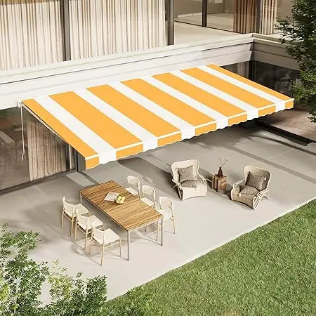 13'×10' Patio Awning Retractable Awning Sun Shade Awning Cover Outdoor Patio Canopy Sunsetter Deck Awnings with Manual Crank Ha