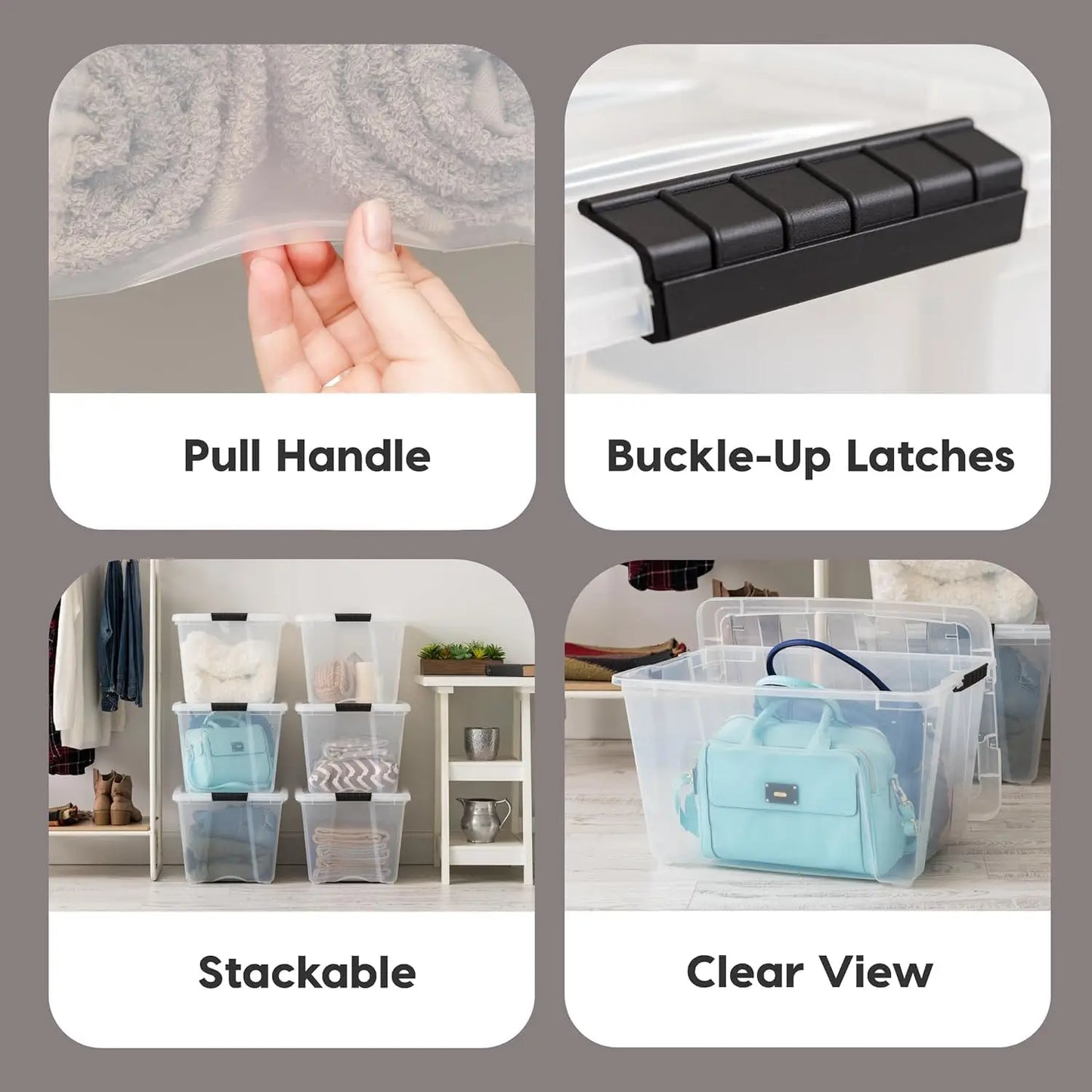 54 Qt Stackable Plastic Storage Bins with Lids, 6 Pack - BPA-Free, Made in USA - See-Through Organizing Solution,
