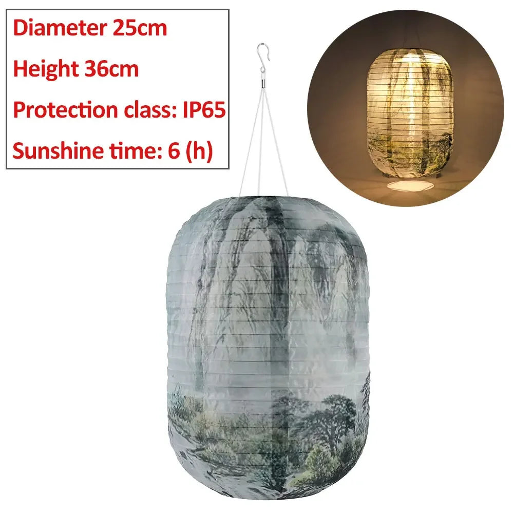 10inch/25cm Waterproof LED Solar Cloth Japanese Lantern Outdoors Festival Wedding Party Garden Hanging Lamp Light Decor