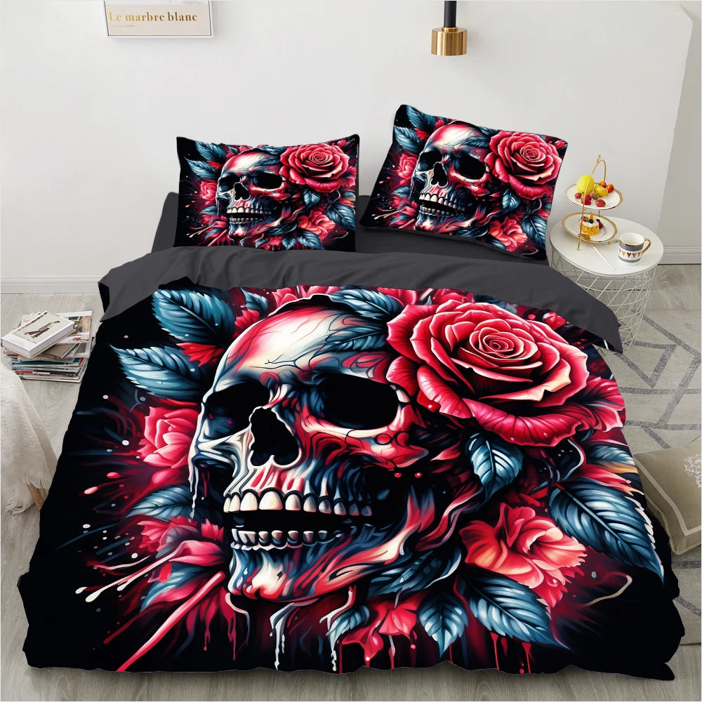 3D Skull Bedding set Duvet/Quilt/Comforter Cover sets human skeleton Bed Linen Halloween King Queen Full Size Gothic Duvet Cover