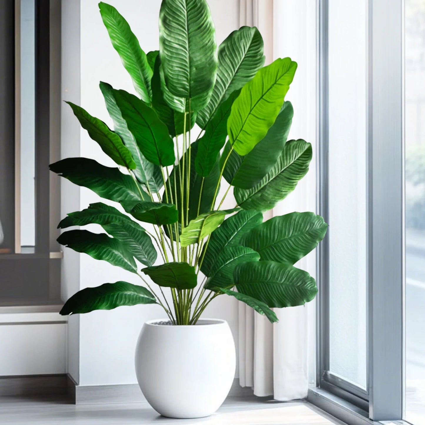 66-125cm 24 Leaf Large Tropical Palm Tree Fake Banana Plant Leaves Real Touch Strelitzia Reginae Plastic Plant for Home Garden