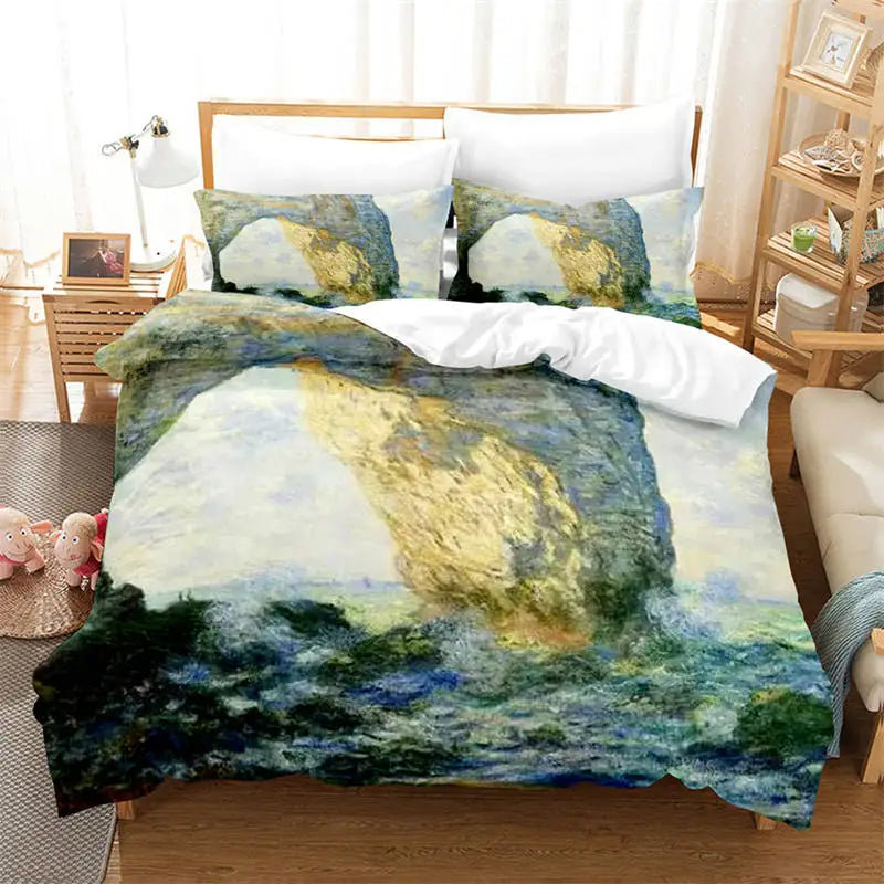 3D Artistic Bedding Set King Monet Van Gogh Style Sky Oil Painting Pattern Printed Duvet Cover With Pillowcases Hot Sale 2/3PCS