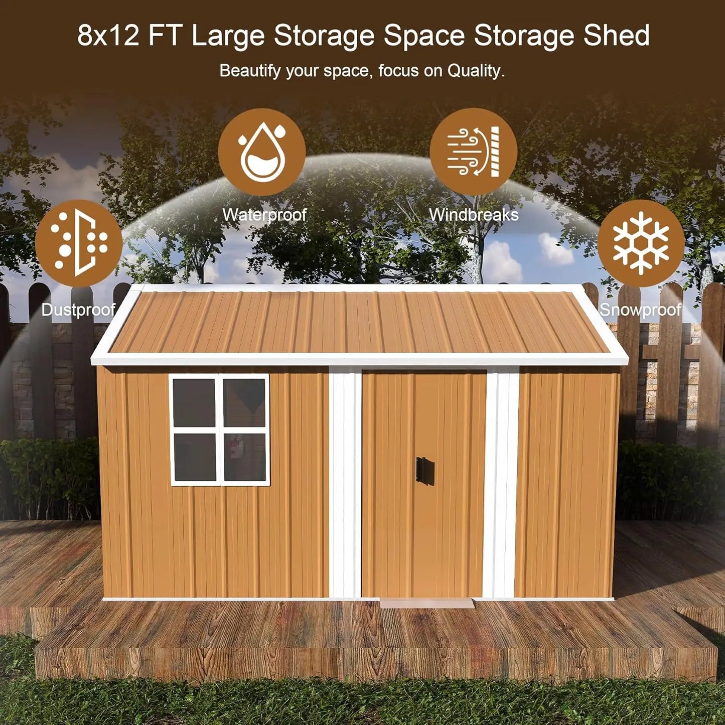 12x10 FT Metal Outdoor Storage Shed, Large Garden Storage Sheds with Windows, Door & Ventilation, Heavy-Duty Outdoor Tool Shed