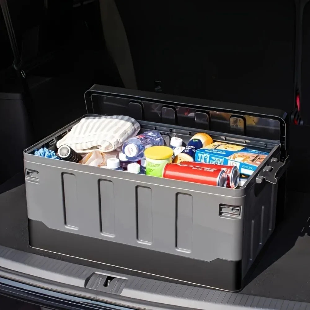 Large Camping Storage Box Extra Car Trunk Box Portable Waterproof Large Car Seat Storage Case Folding Outdoor Organizer Plastic