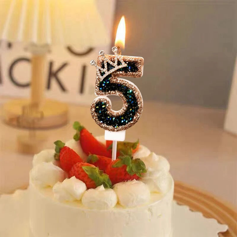 Black Crown Digital Candles 0-9 Number Cake Topper Decoration Wedding Party Anniversary Date Baby Shower Party Decorations