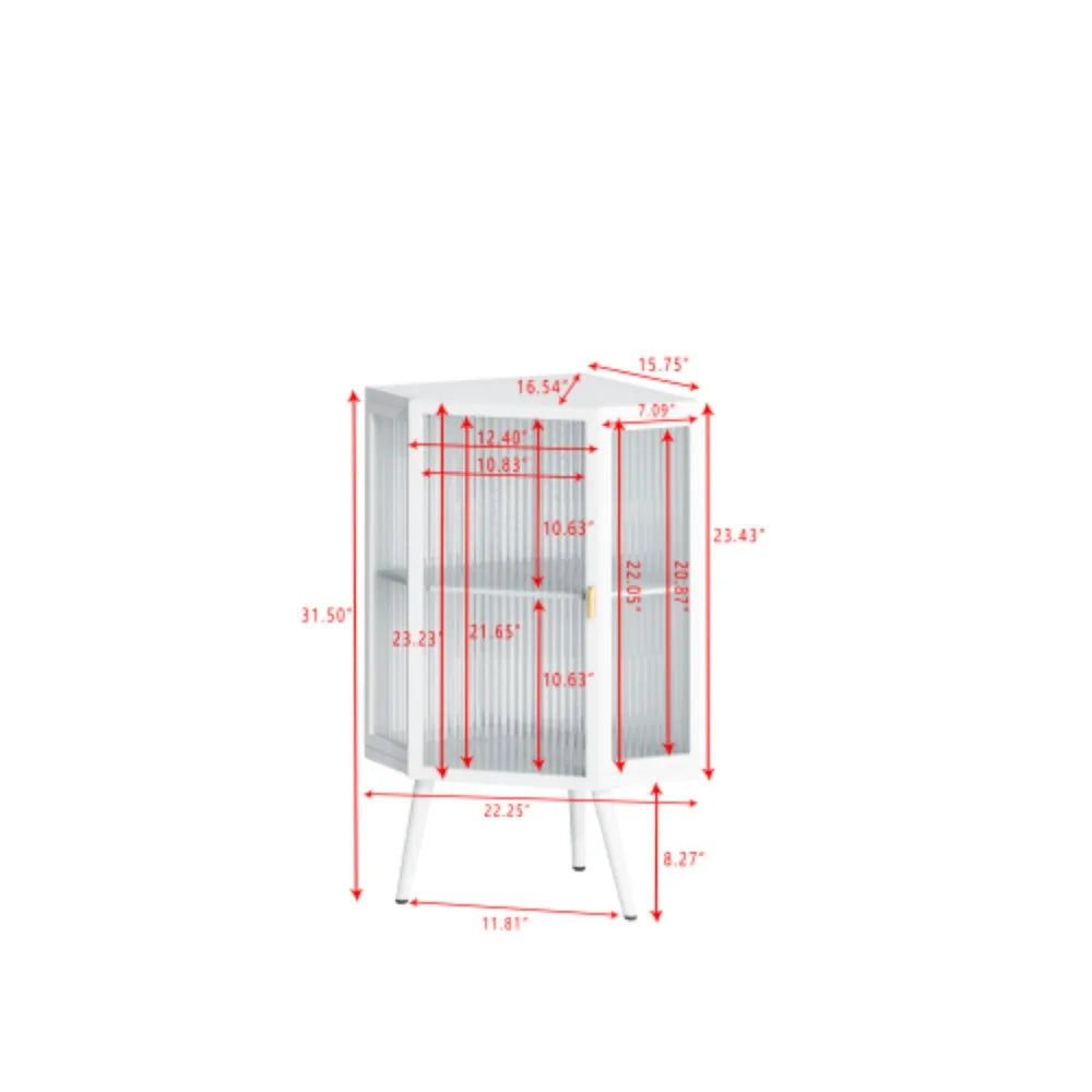 22.25 " Floor Coner Cabinet with Tempered Glass Door & Storage Shelves for Bathroom, Living Room, Bedroom (White)