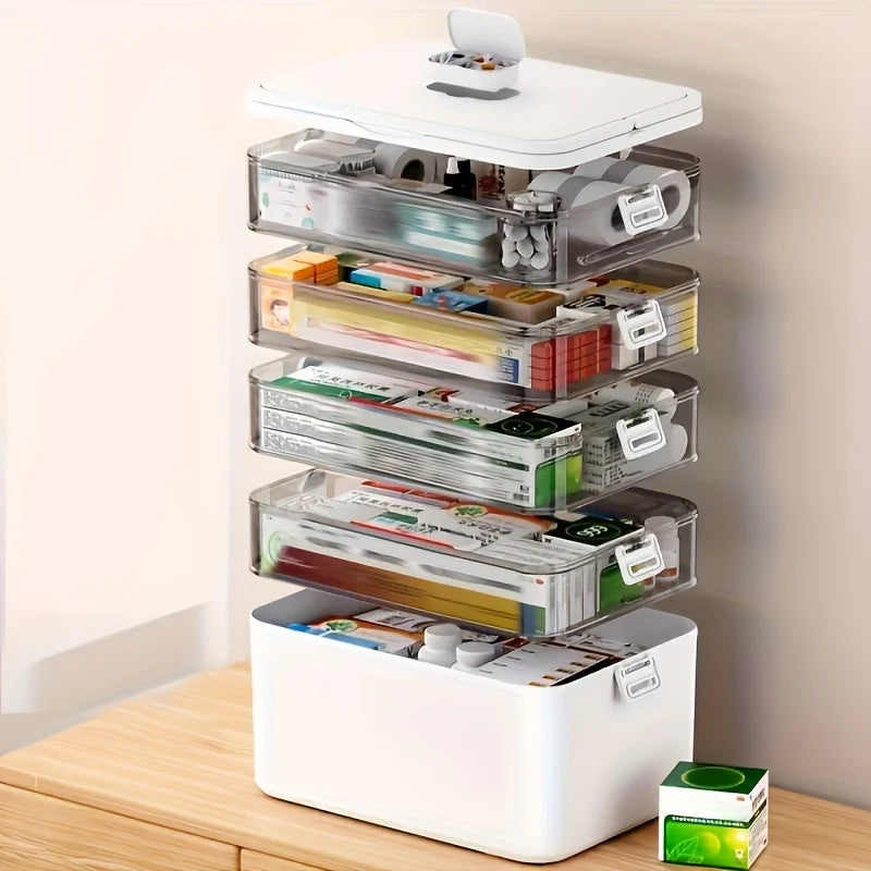 Portable Medicine Box Large Capacity Home First Aid Medical Kit Family Emergency Medicine Box with Multi-layer Drug Storage Case