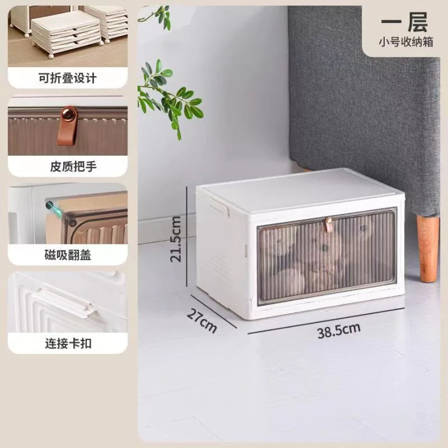 1pc Foldable Storage Bins Storage Box with Lid Collapsible Storage Shoes Rack Organizers with Wheels for Home Office Kitchen