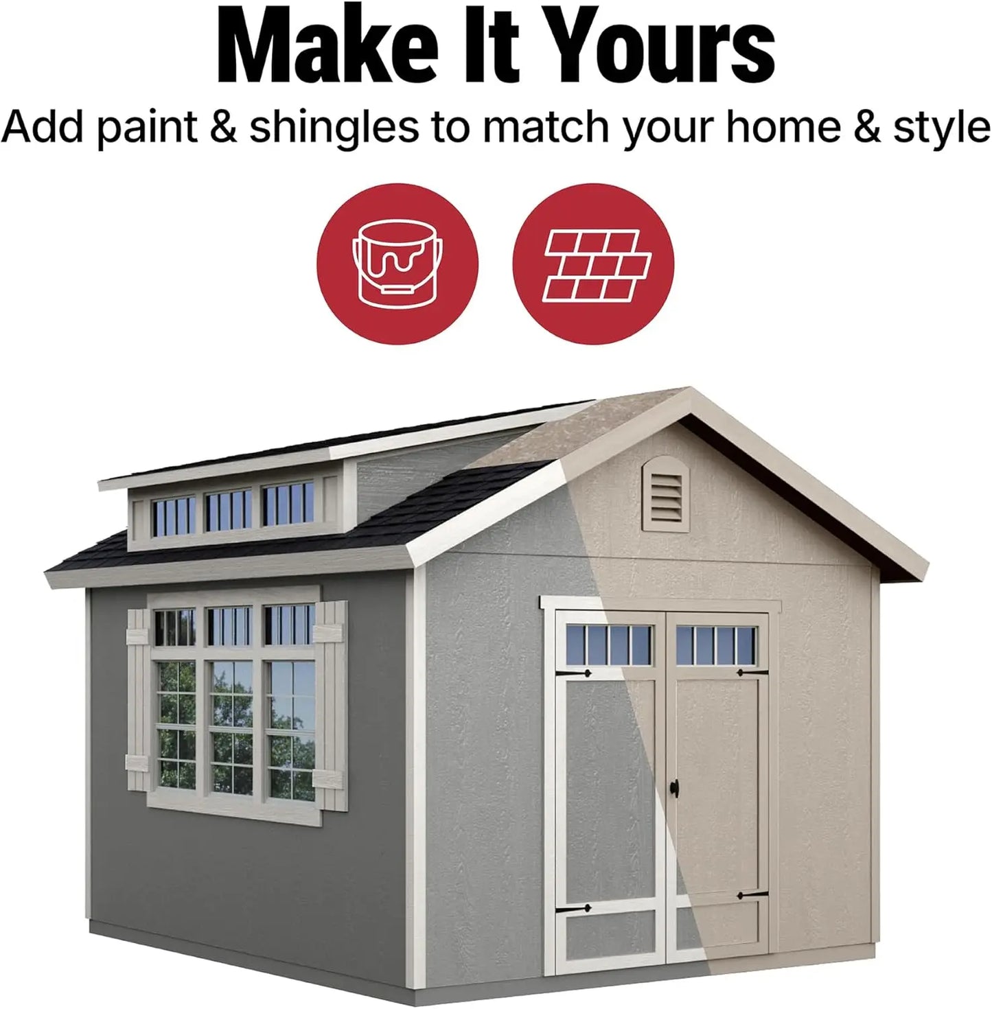 12x10 FT Do-it-Yourself Wooden Outdoor Storage Sheds with Floor Waterproof Wood Tools Storage Shed with Dormer, Windows