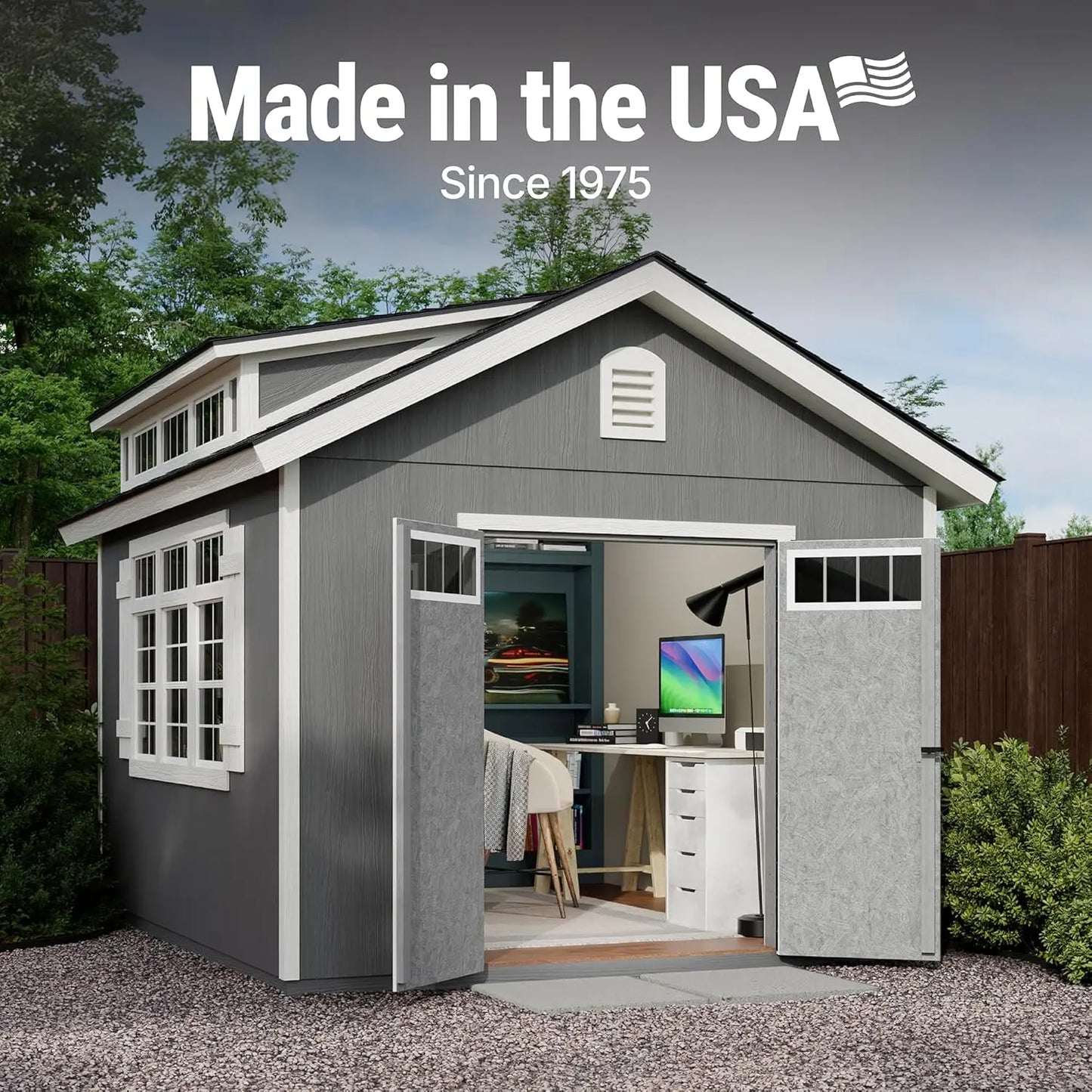 12x10 FT Do-it-Yourself Wooden Outdoor Storage Sheds with Floor Waterproof Wood Tools Storage Shed with Dormer, Windows