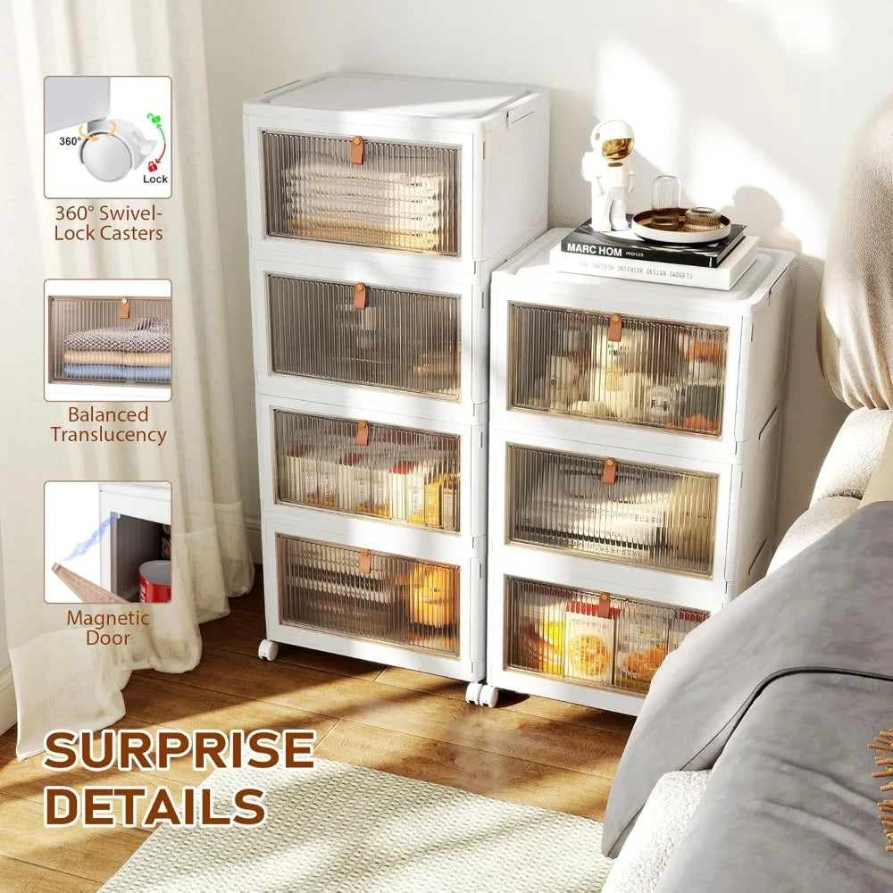 4 Tier Storage Bins with Lids, 23QT Stackable Closet Organizers and Storage with Wheels, for Home,Office, Dorm Room