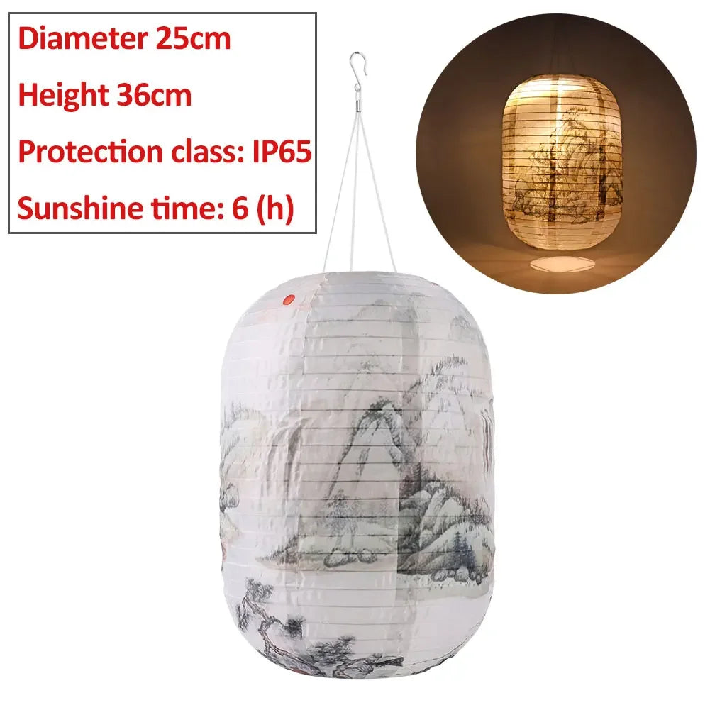 10inch/25cm Waterproof LED Solar Cloth Japanese Lantern Outdoors Festival Wedding Party Garden Hanging Lamp Light Decor