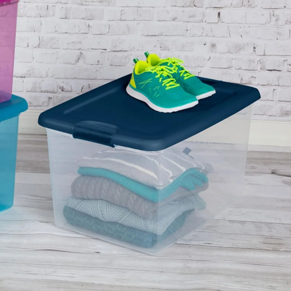 6-Pack Color Program, Large Clear Plastic Storage Bins with Lids, 64 Quart, Blue - Stackable Organizing Container Boxes for Clo