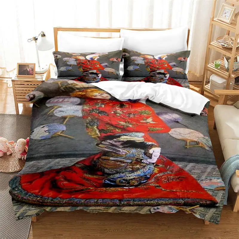3D Artistic Bedding Set King Monet Van Gogh Style Sky Oil Painting Pattern Printed Duvet Cover With Pillowcases Hot Sale 2/3PCS