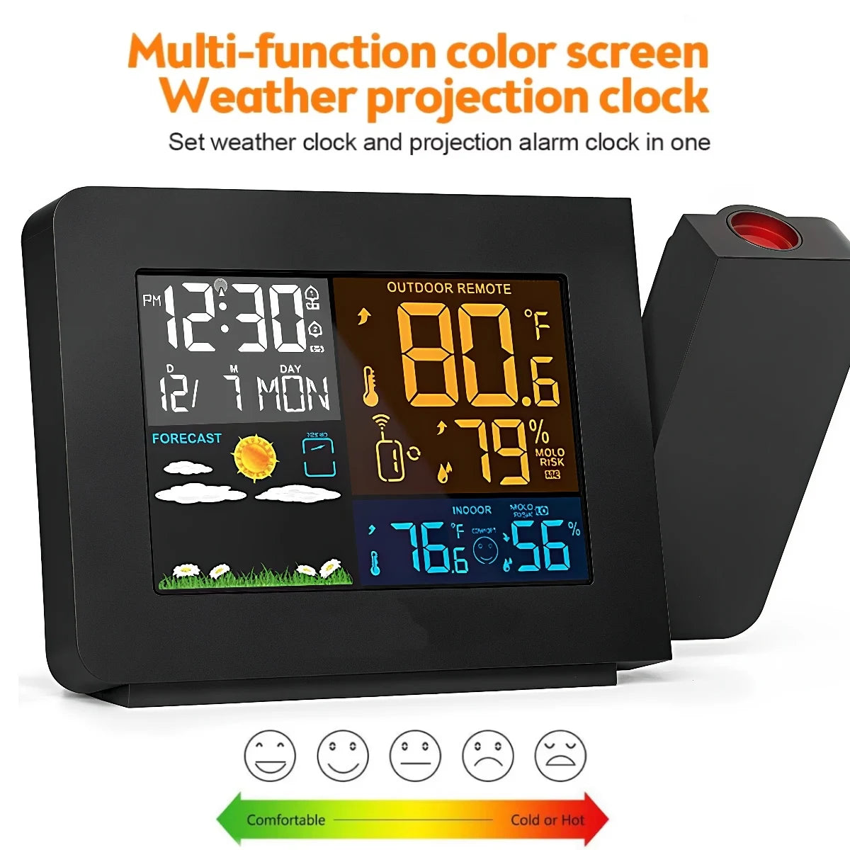 Smart Atomic Clock with Wireless Sensor - Auto Sync, Ceiling Projection, Temperature & Humidity Display for Home & Office