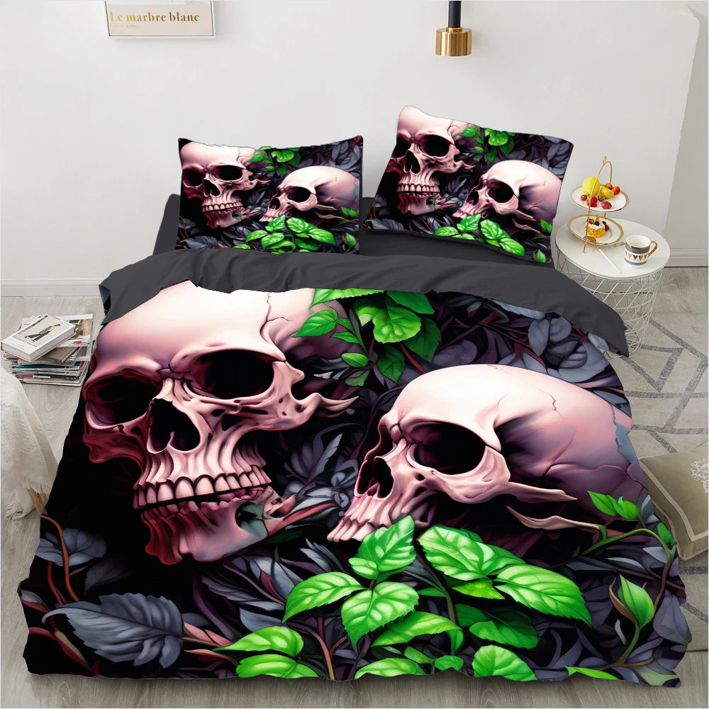 3D Skull Bedding set Duvet/Quilt/Comforter Cover sets human skeleton Bed Linen Halloween King Queen Full Size Gothic Duvet Cover